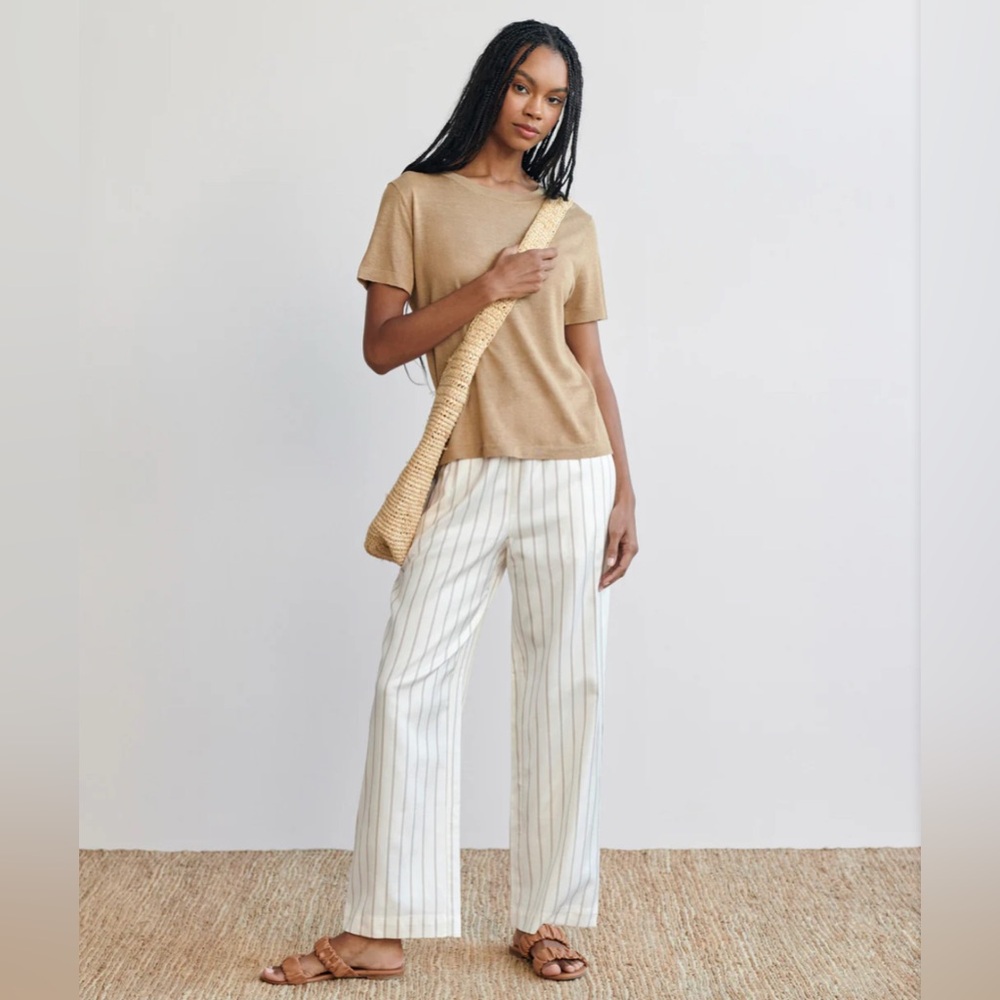 Jenni Kayne Cream Stripe Wide-Leg Pants with Tan Top‎